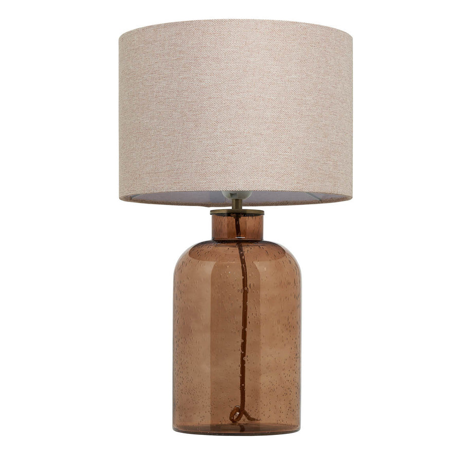 Inlight Table Lamp Glass Bottle Bubbles Amber Antique Effect Round Bedside Light - Image 1