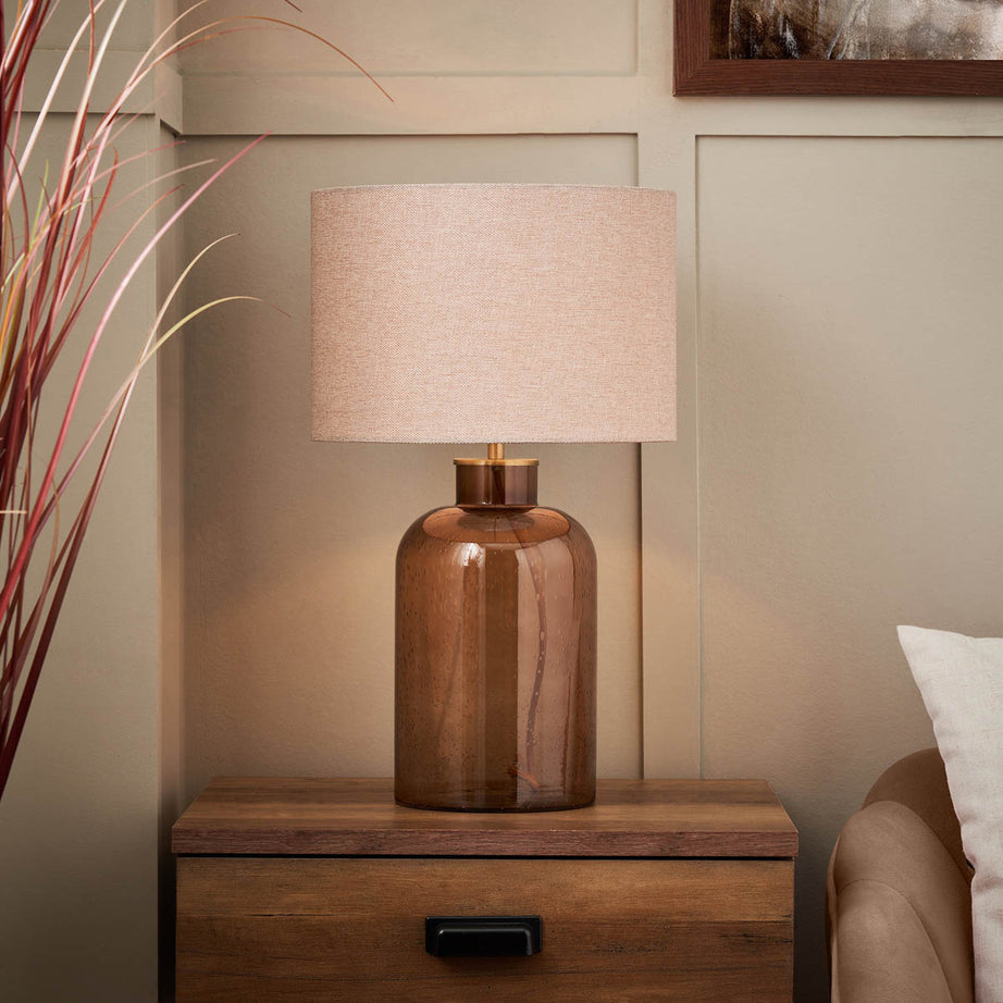 Inlight Table Lamp Glass Bottle Bubbles Amber Antique Effect Round Bedside Light - Image 2