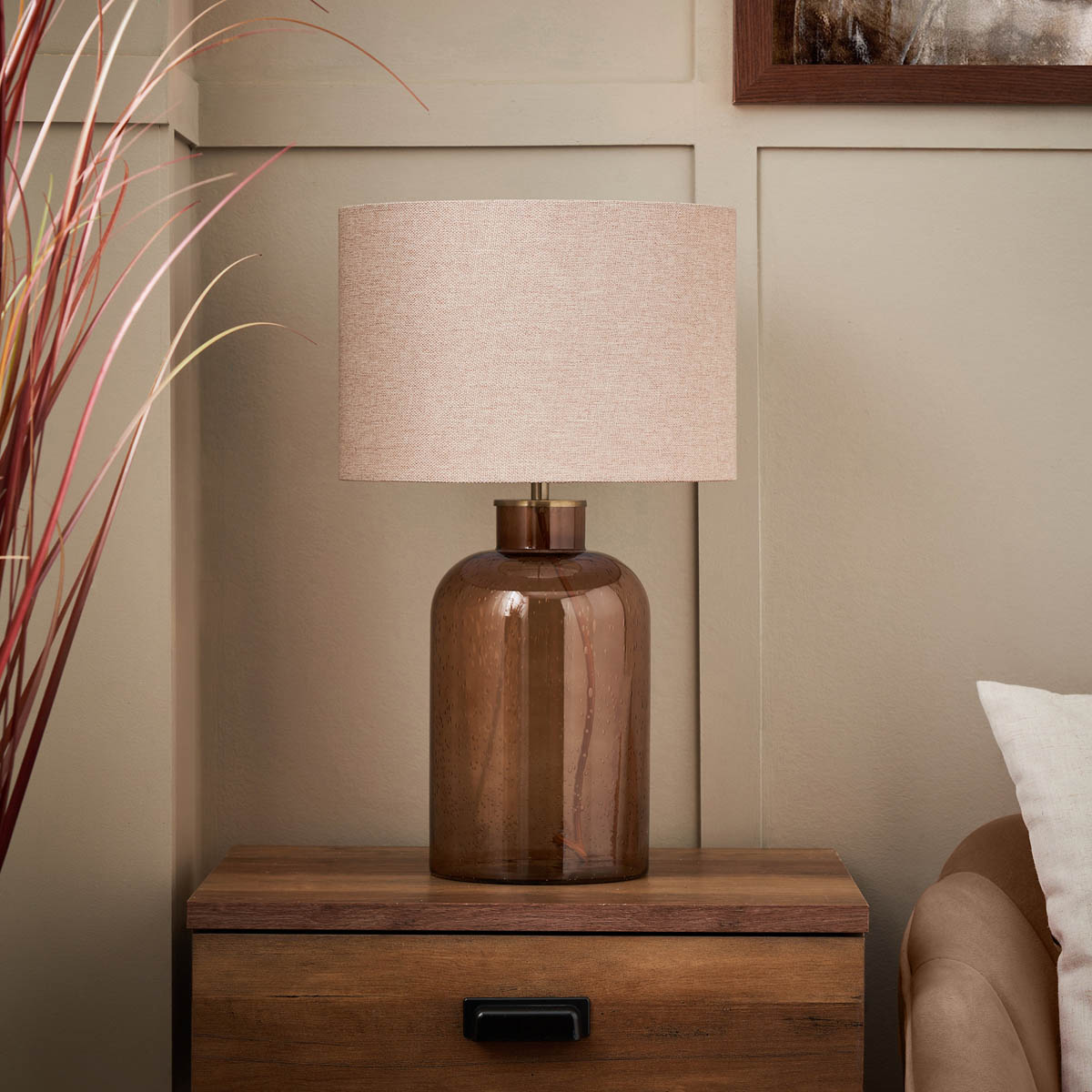 Inlight Table Lamp Glass Bottle Bubbles Amber Antique Effect Round Bedside Light - Image 4