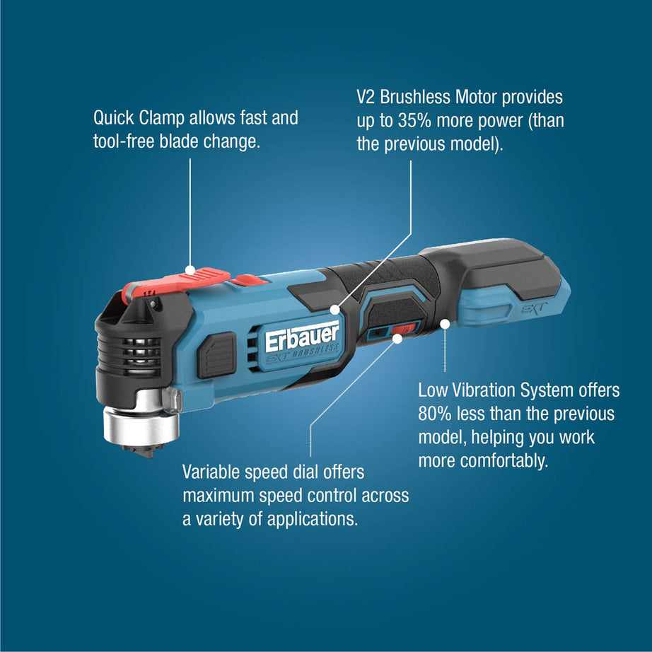 Erbauer Multi Tool Cordless 18V Li-Ion ERI1080MLT Brushless Compact Body Only - Image 2