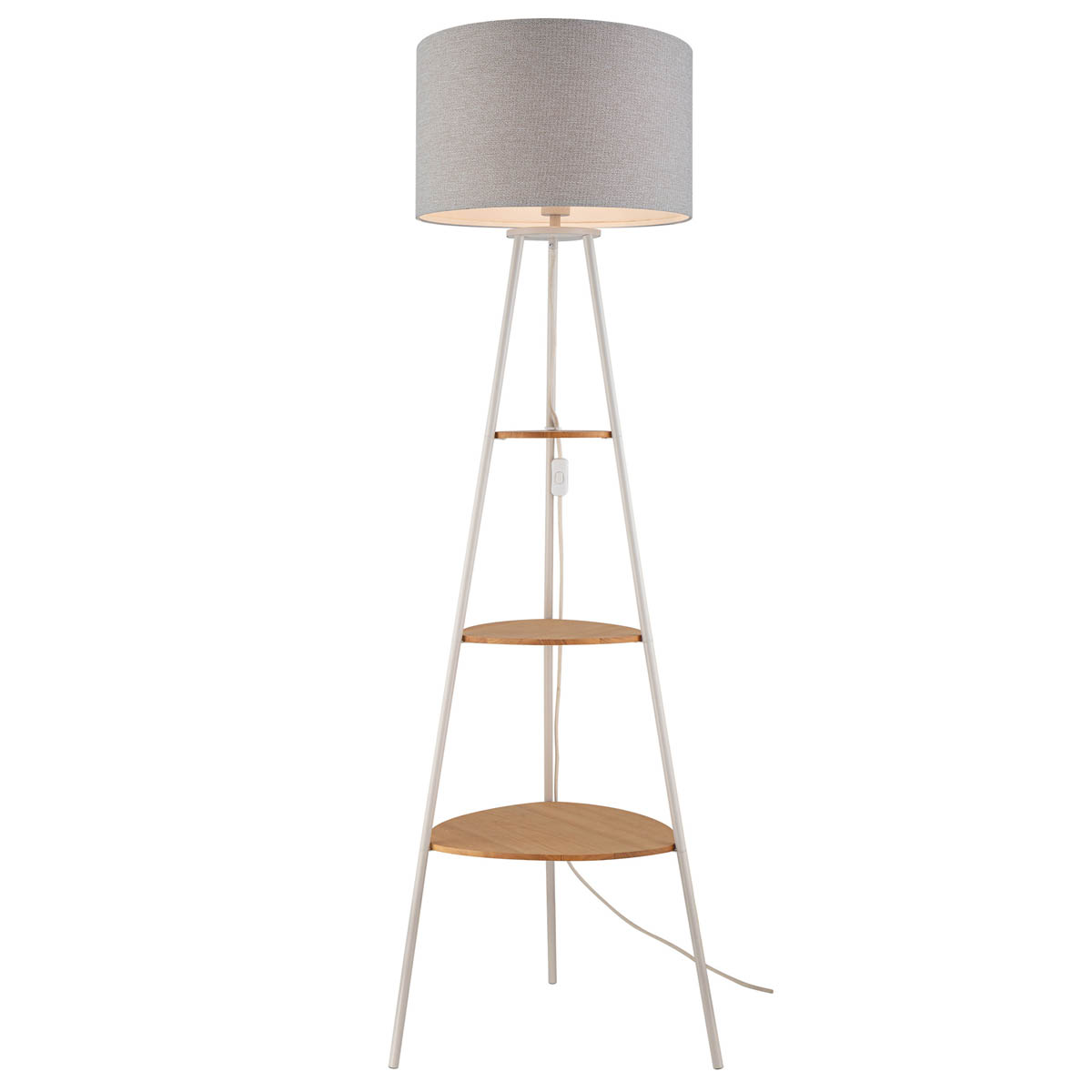 Aspen Floor Lamp With Shelves Matt Grey Drum Shade Modern Livingroom (H)155cm - Image 5