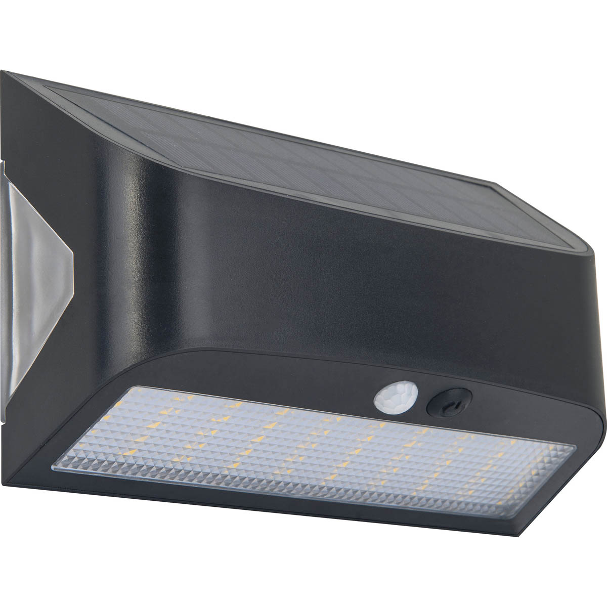 Luceco Outdoor Wall Light LED Black 6W PIR Battery Solar Powered Rectangular - Image 1