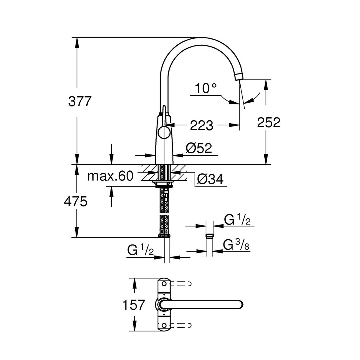 Grohe Kitchen Mixer Tap Brass Matt Anthracite Dual Lever Swivel Spot Modern - Image 9