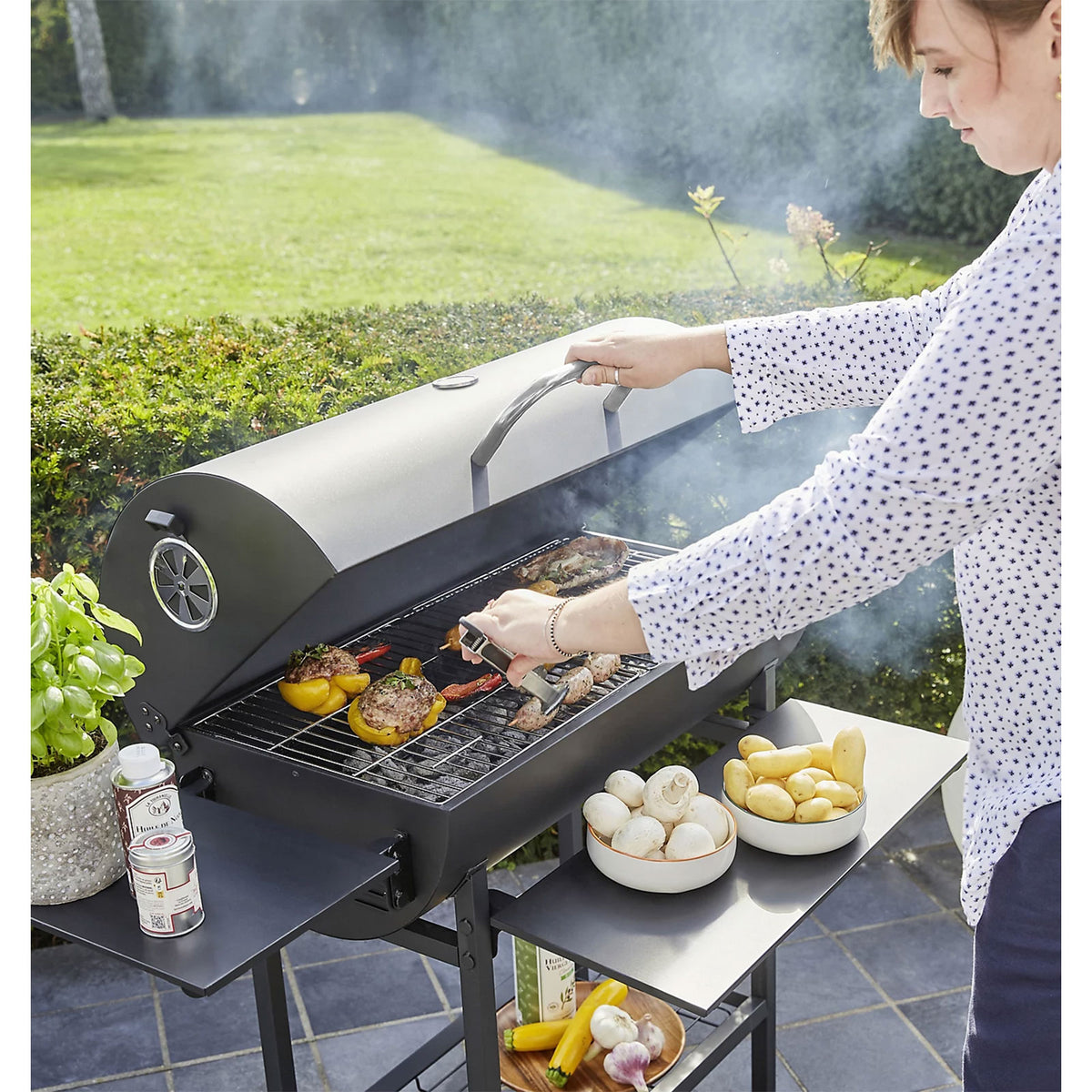 Griffin Black Charcoal BBQ Rectangle Garden Barbecue Grill Trolley - Image 4