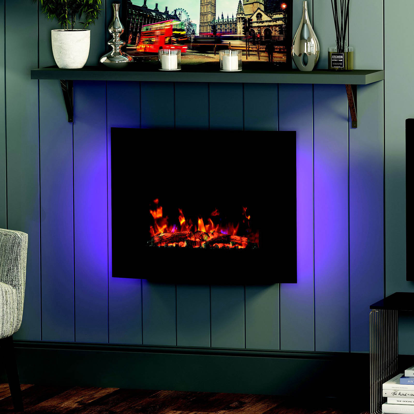 Be Modern Quattro 2kW Gloss Black Glass effect Wall-mounted Fire (H)55.5cm (W)64cm - Image 2