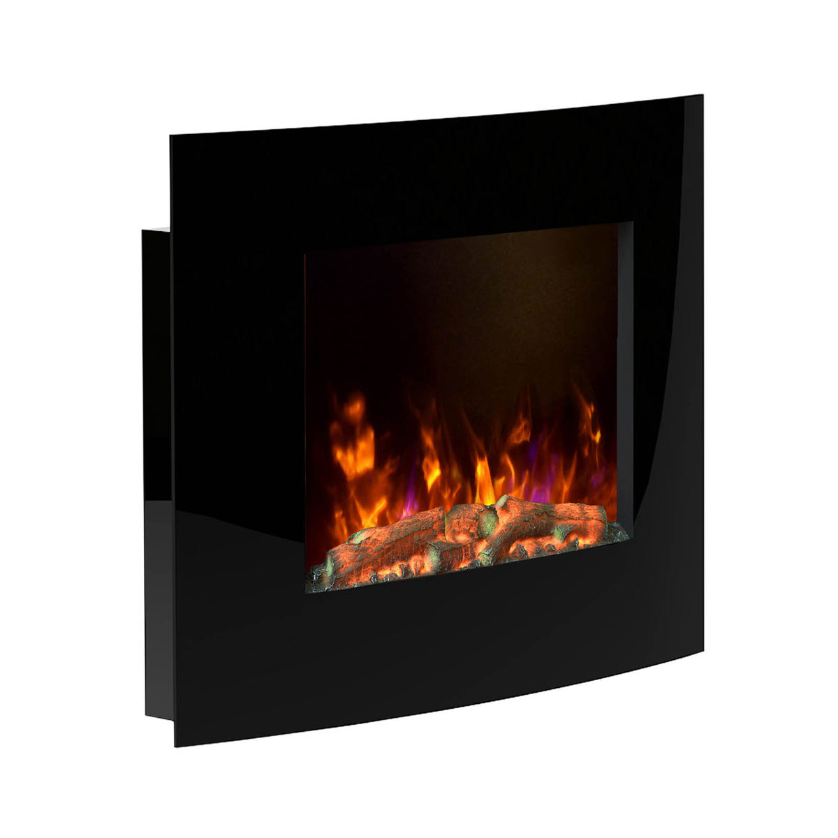 Electric Fire Fireplace 2kW Gloss Black Glass Effect Wall Mounted Heater - Image 3