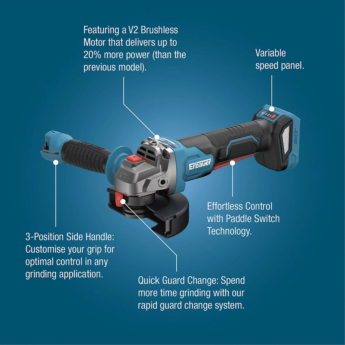Erbauer Elite EXT 18V Brushless 125mm Angle Grinder Bare Tool ERI1084GRD - Image 4