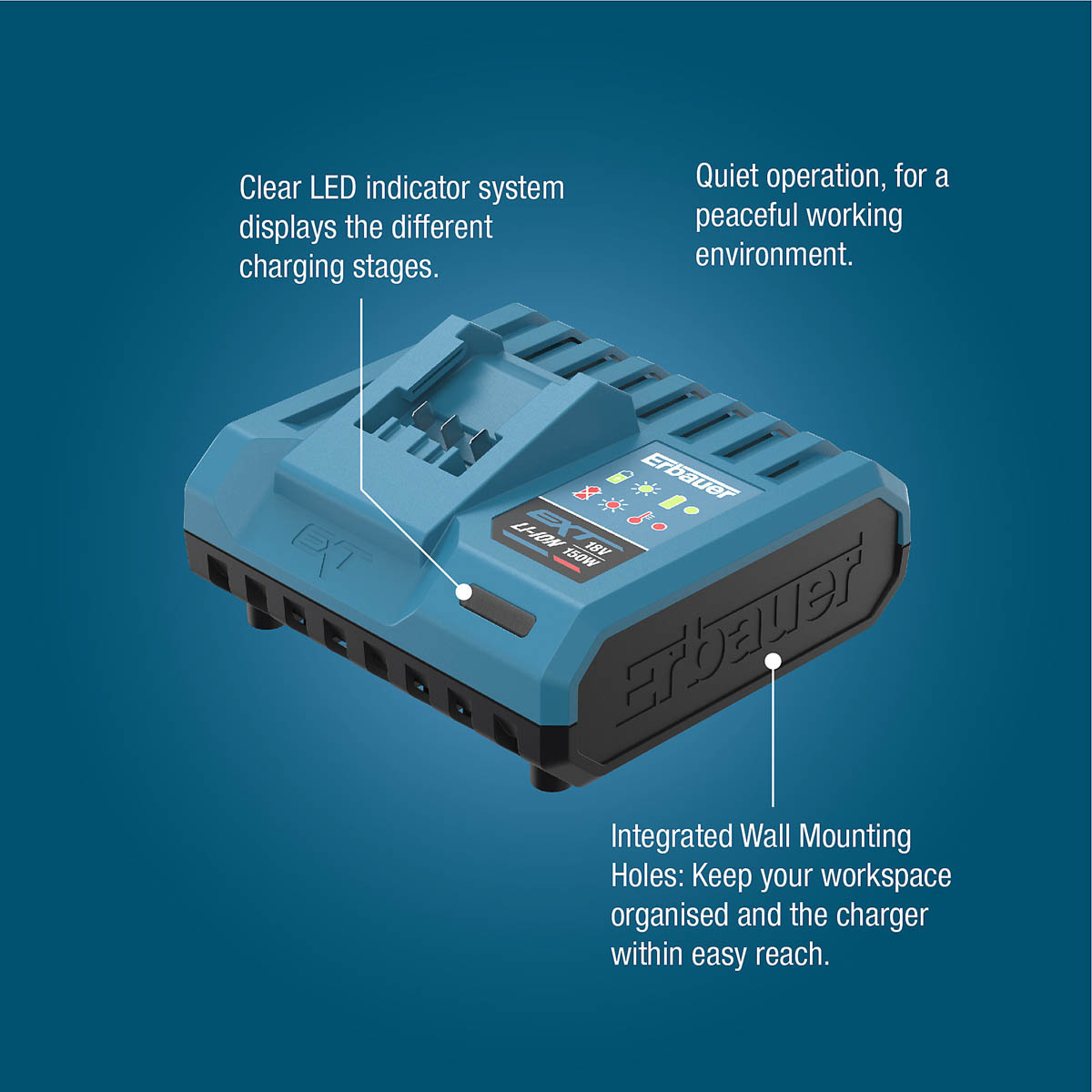 Erbauer Battery Charger Standard 6A Li-Ion EXT Keep Cool LED Indicator 230-240V - Image 2