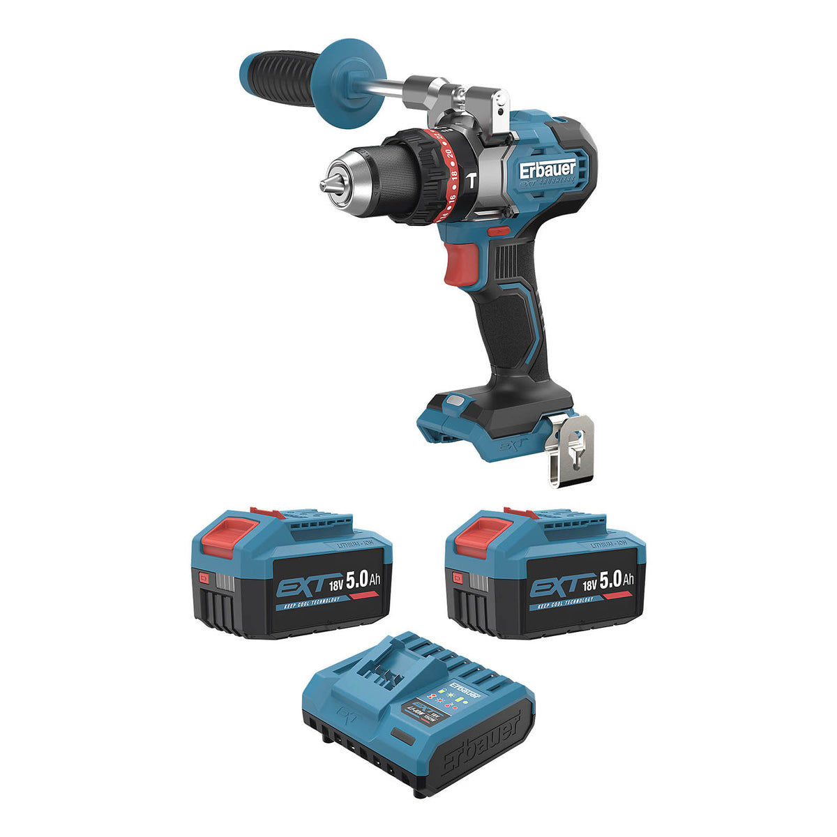 Erbauer Combi Drill Cordless 18V 2x5Ah Li-ion ERI1107COM Brushless Compact - Image 1