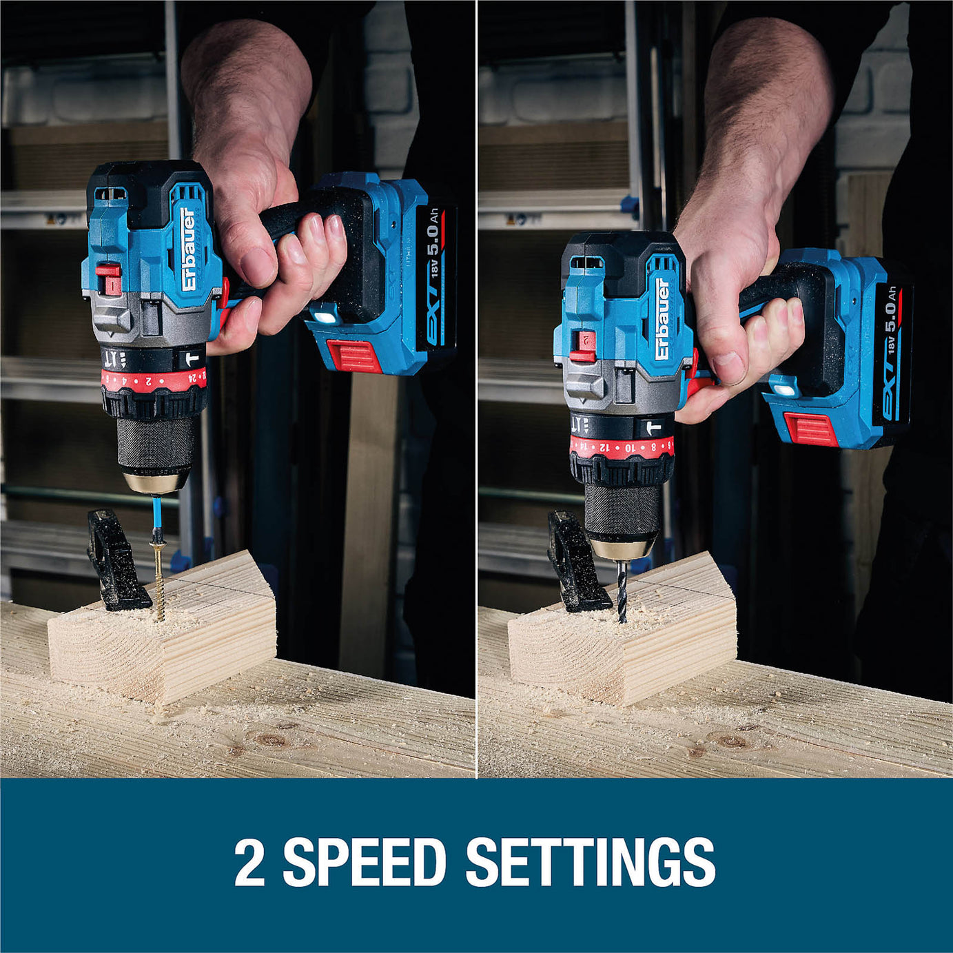 Erbauer Combi Drill Cordless 18V 2x5Ah Li-ion ERI1107COM Brushless Compact - Image 5