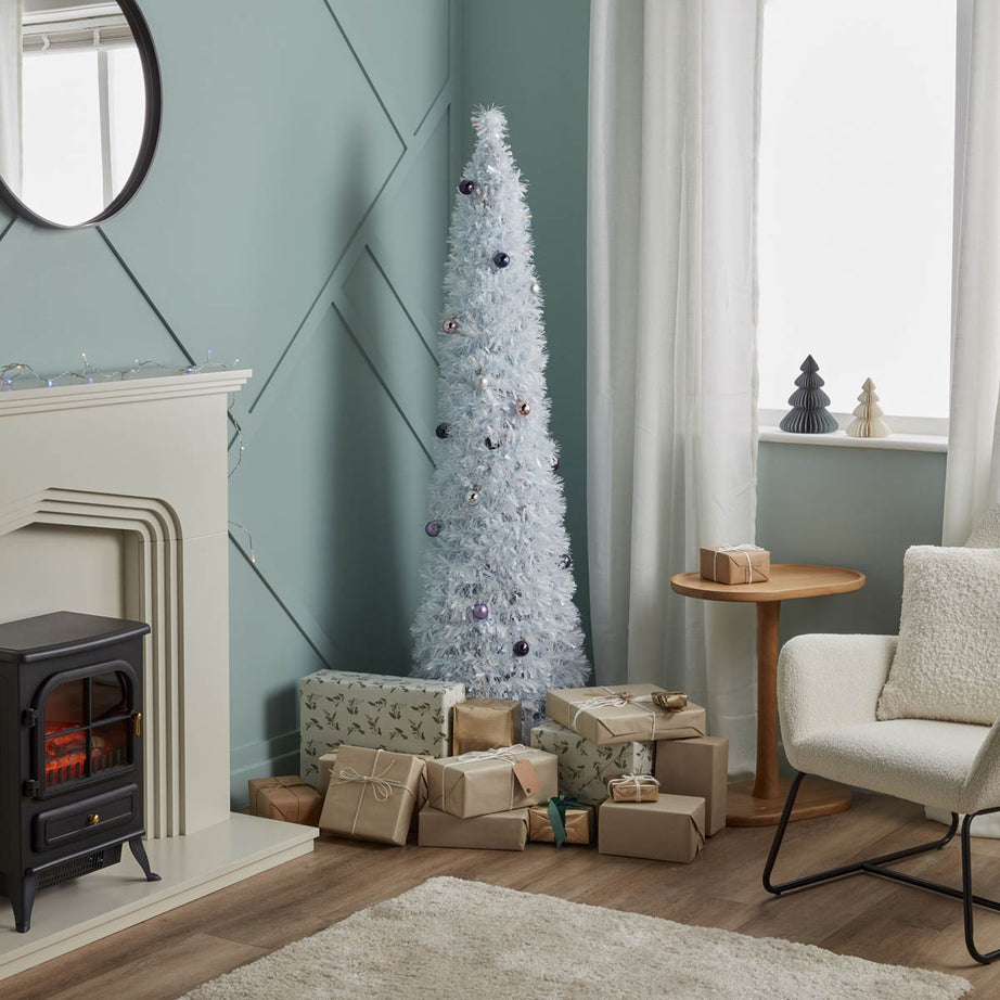 894 Christmas Tree 6ft White Slim Artificial LED Pre Lit 40 Warm White - Image 2