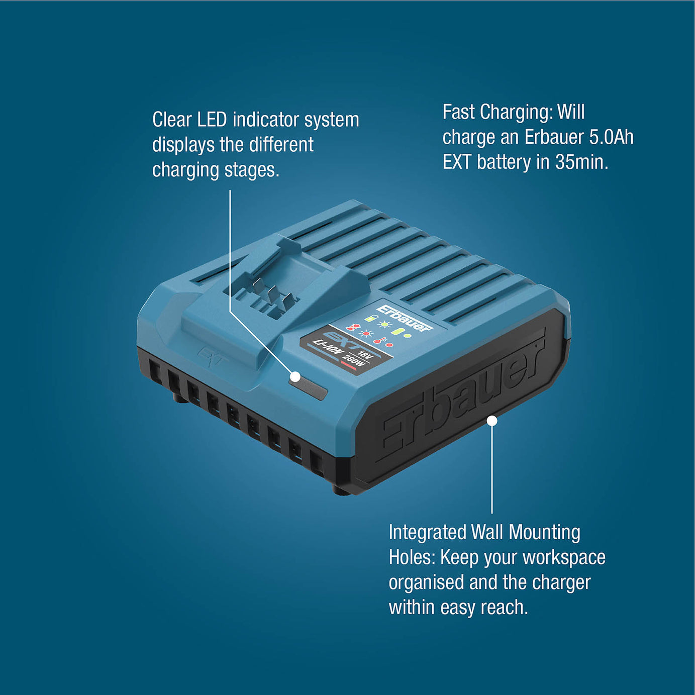 Erbauer Battery Charger EXT 11.5A Li-ion Fast  Charging Compact Portable - Image 2