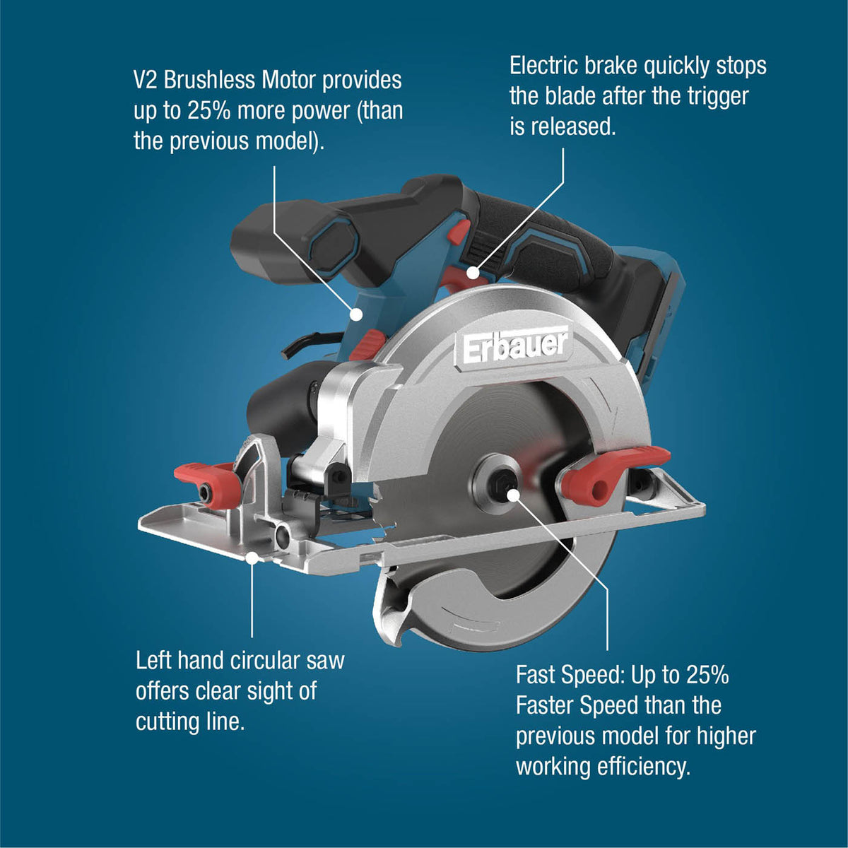 Erbauer Circular Saw ERI1085CSW Cordless LED 18V Li-Ion EXT 165mm 1 x 4Ah - Image 2