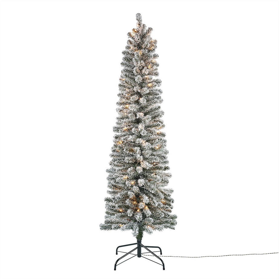 Artificial Christmas Tree 6ft Warm White LED Pre-Lit Flocked Effect Slim - Image 1