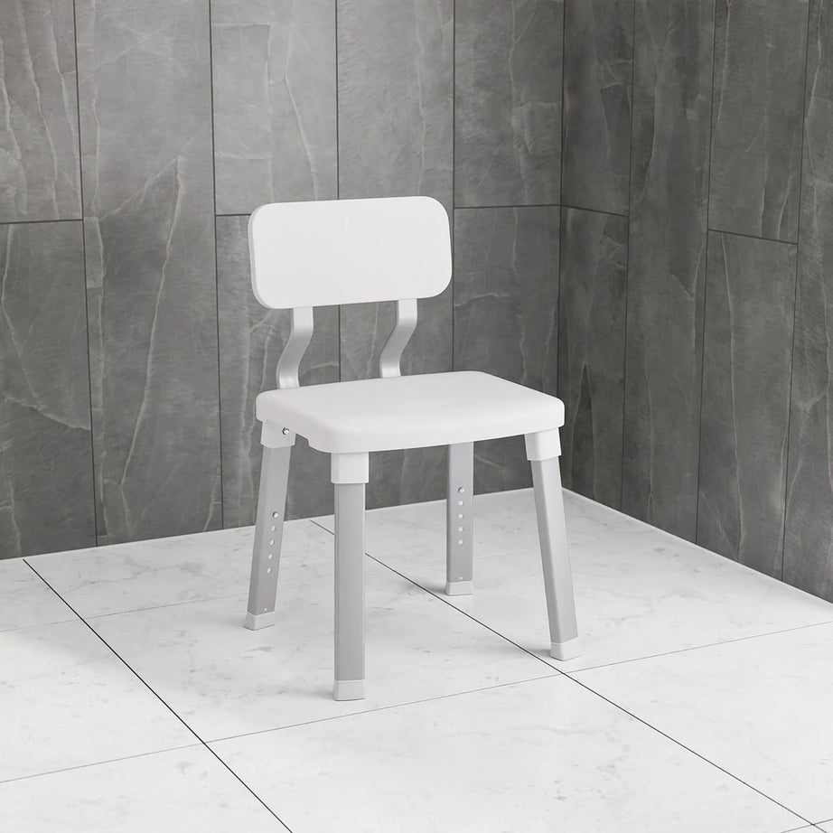 Evekare Shower Seat Deluxe Adjustable Height Non-Slip White Bathroom Aid - Image 2