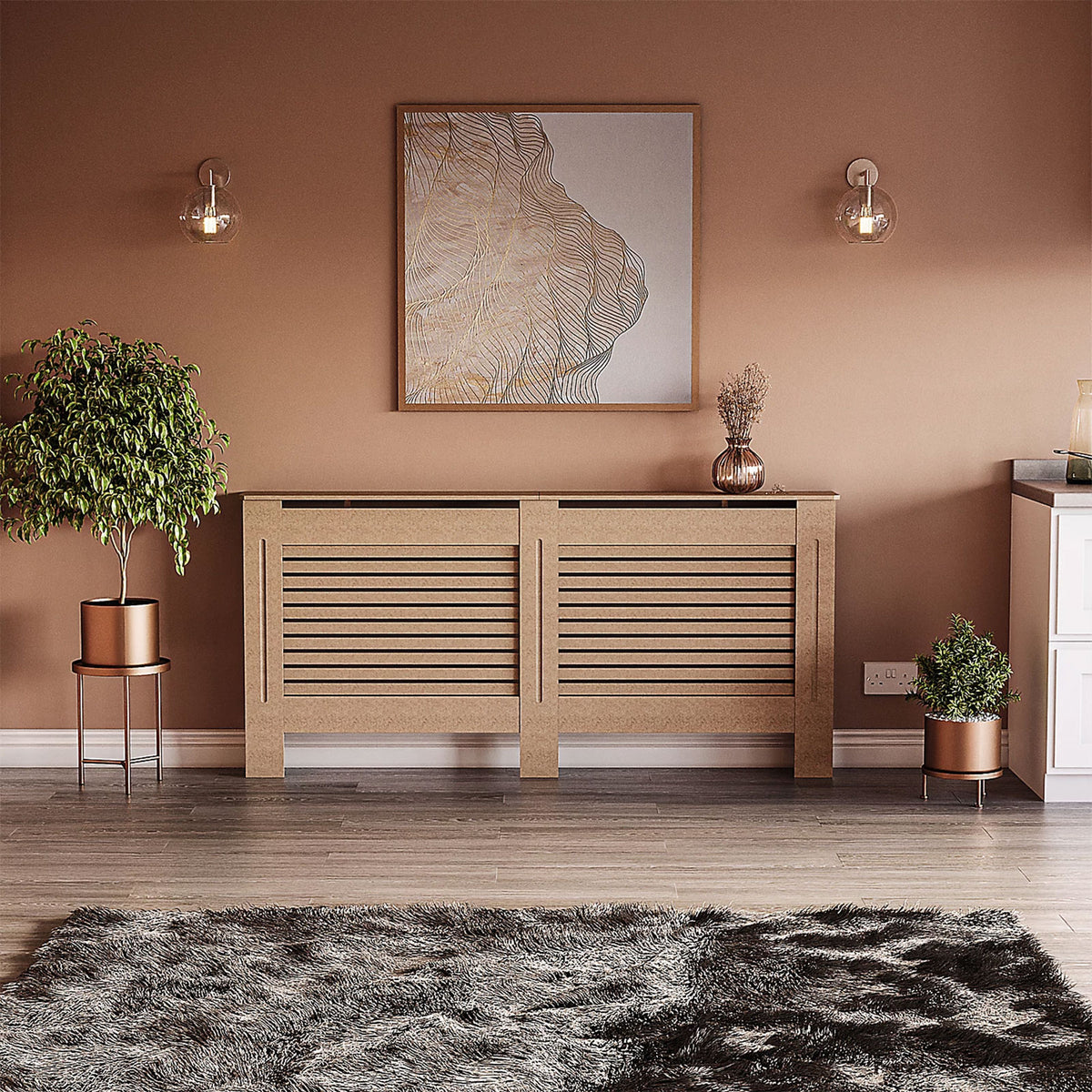 Willbourne Large Horizontal Slat Radiator Cover 1720mm White Cabinet - Image 4