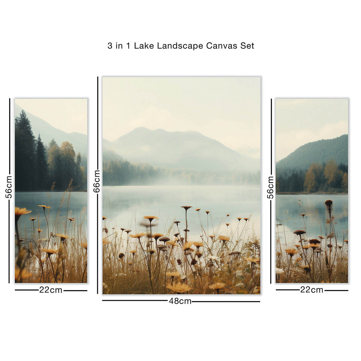 Arthouse Canvas Art Mountain Lake Earth Tones Landscape Wall Picture Set Of 3 - Image 2