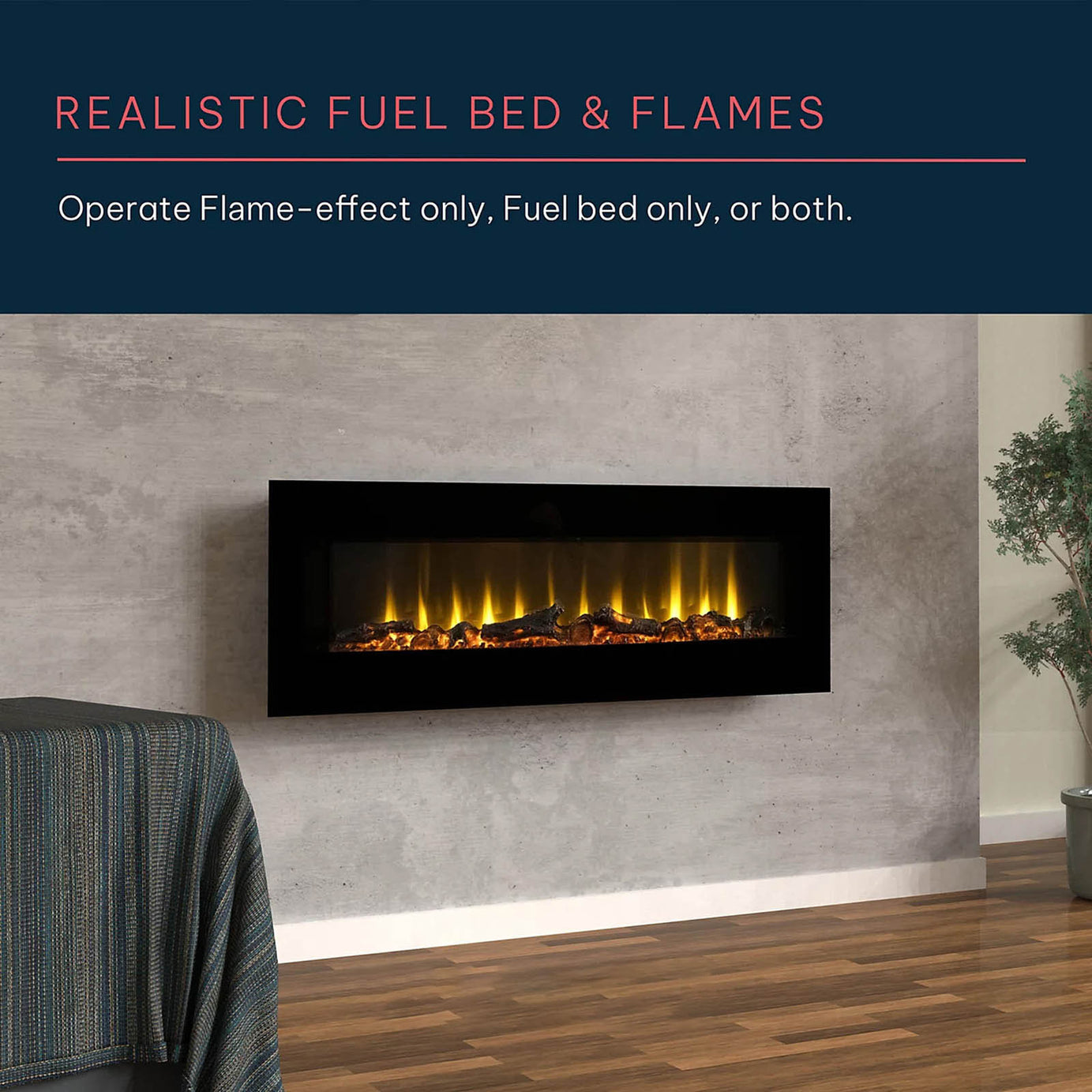 Focal Point Ravensdale Wall Mounted Electric Fire 1.8kW Black Remote - Image 2