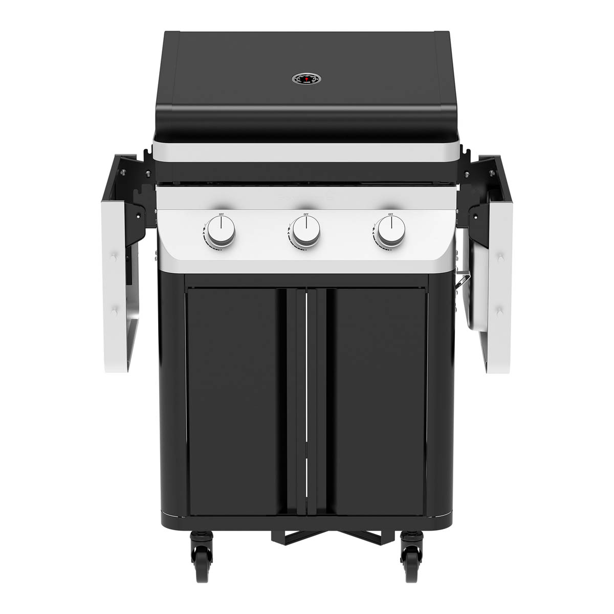 Gas BBQ 3 Burner Black Steel Side Shelves Outdoor Barbecue Electronic Ignition - Image 4