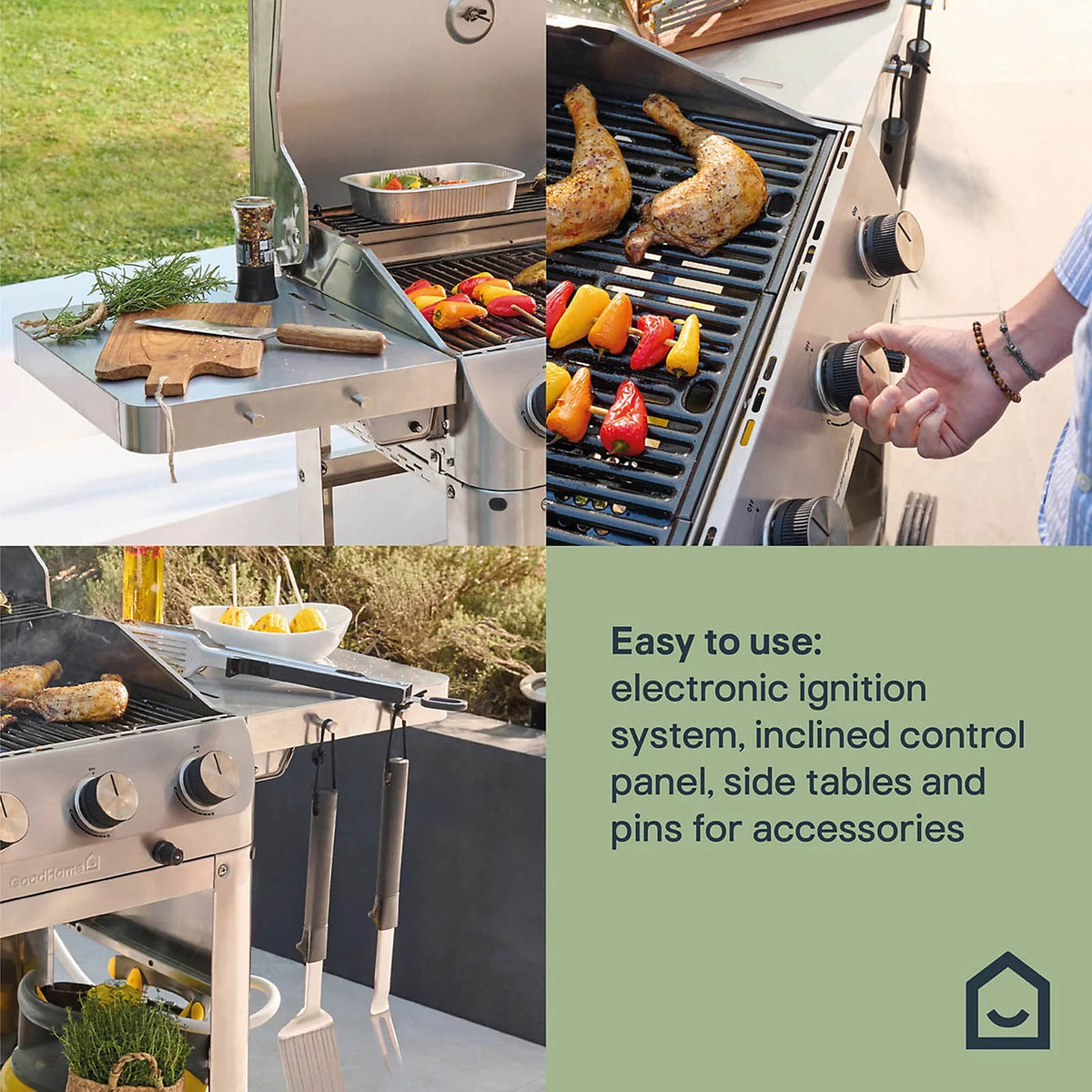 GoodHome Powell 4 Burner Gas BBQ Grill Stainless Steel Side Shelves - Image 4