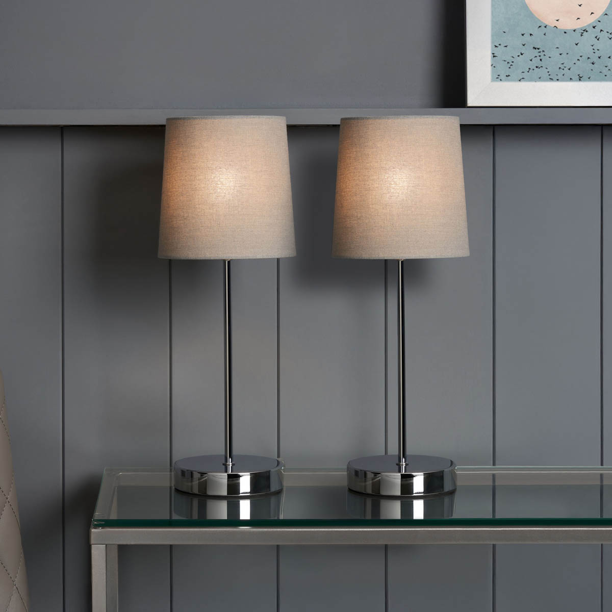 Inlight Table Lamp Pair Grey Round Polished Mirrored Chrome Effect Touch Control - Image 6