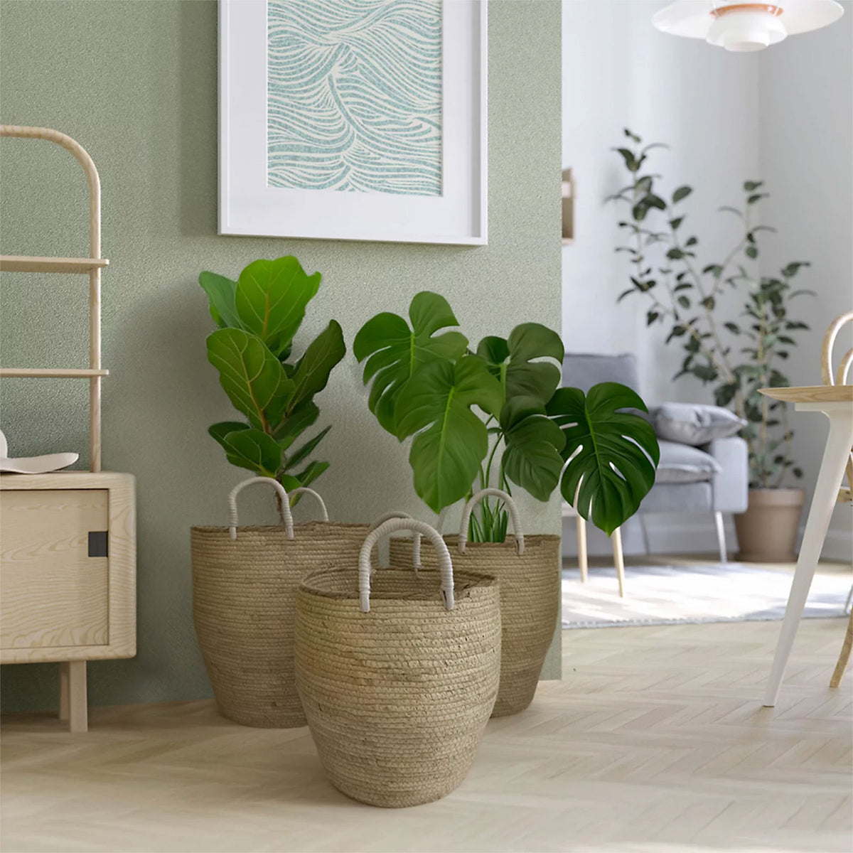 Natural Wicker Nestable Storage basket (H)40cm (W)41cm (D)41cm, Set of 3 - Image 4