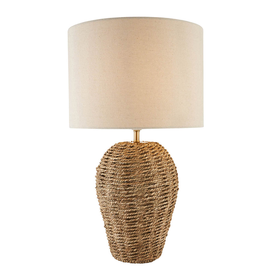 Arnbeck Table Lamp Natural Rattan Effect Fabric Drum Shade Modern Bedroom - Image 5