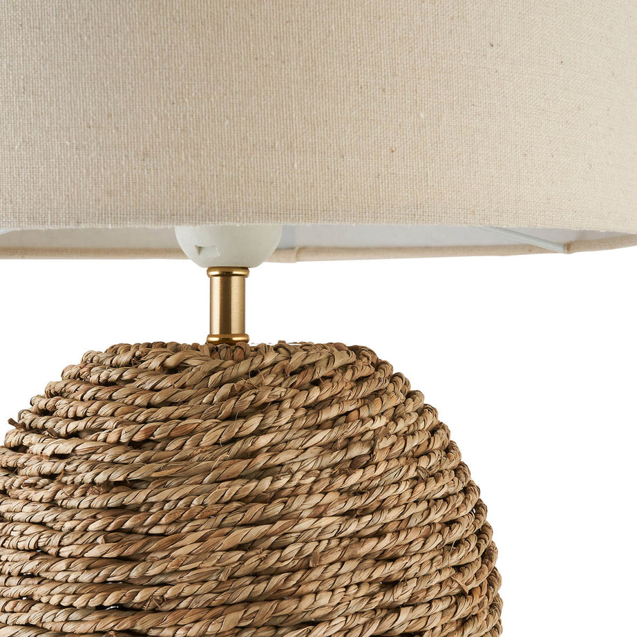 Arnbeck Table Lamp Natural Rattan Effect Fabric Drum Shade Modern Bedroom - Image 6