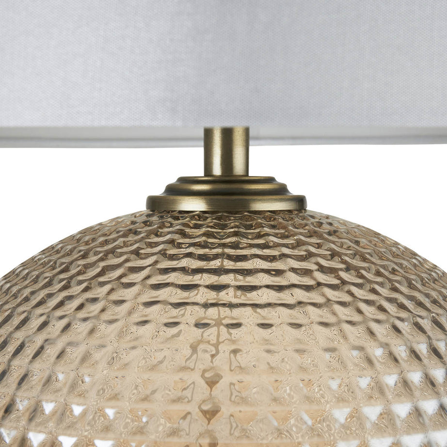 Table Lamp Glass Spherical Champagne Ivory Shade Antique Brass Effect Modern - Image 6