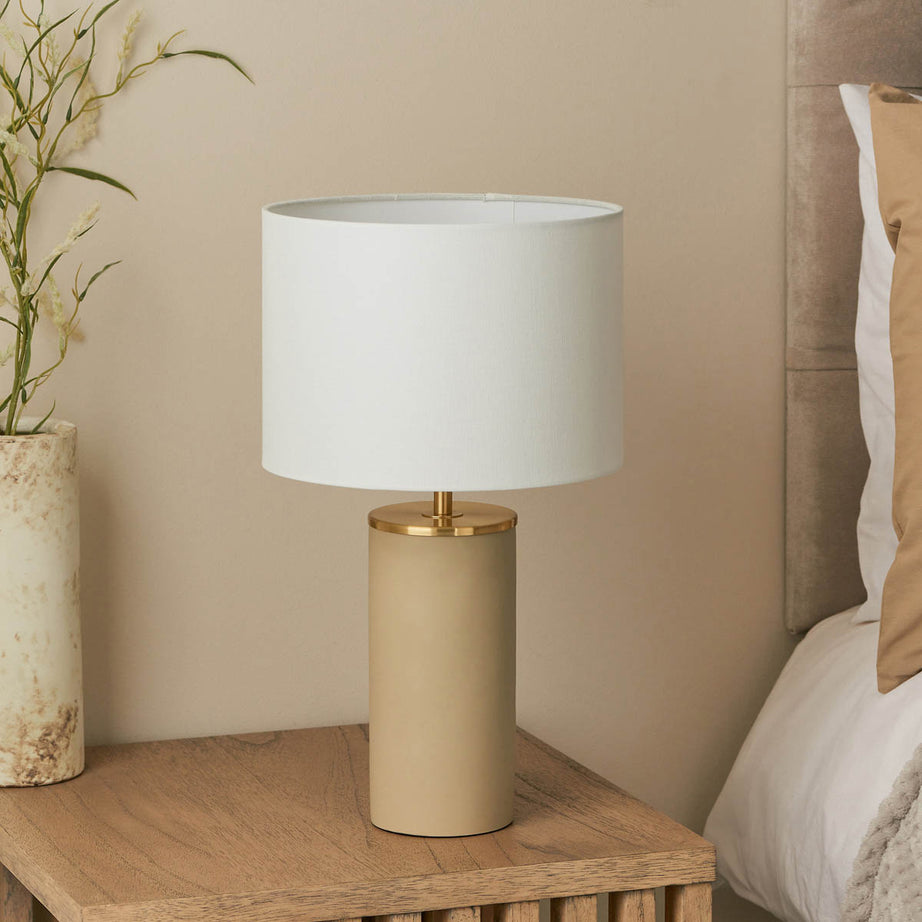 Harbour Studio Table Lamp Concrete Cylinder Satin Beige White Modern (H)437mm - Image 4