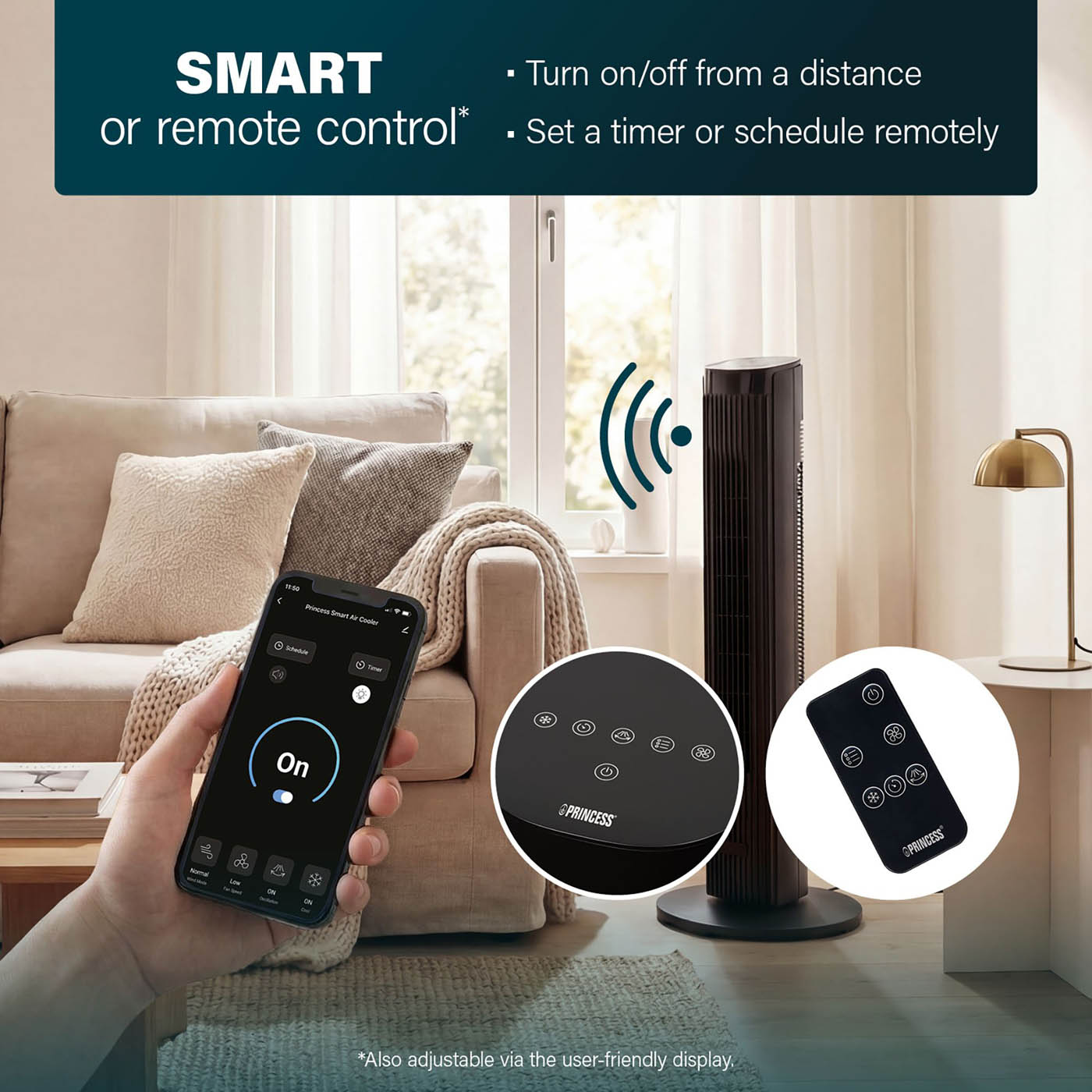 Princess Air Cooler Smart Tower Black Remote Controlled Oscillating Timer 3L - Image 8