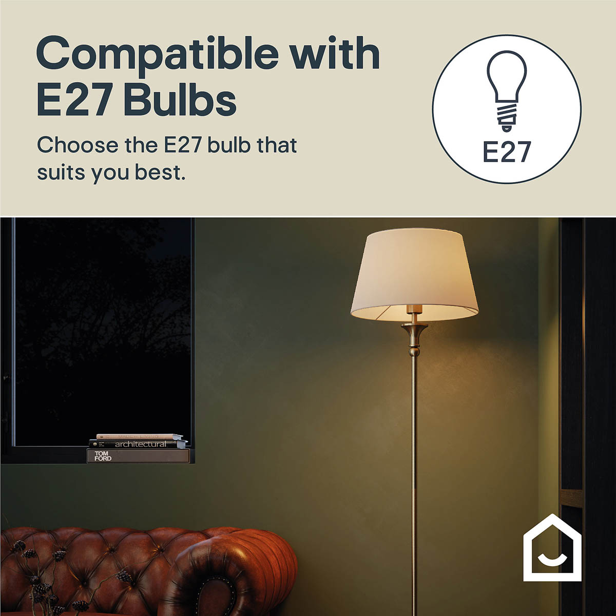 Floor Lamp LED Satin Cream Fabric Shade Antique Brass Effect Traditional - Image 2