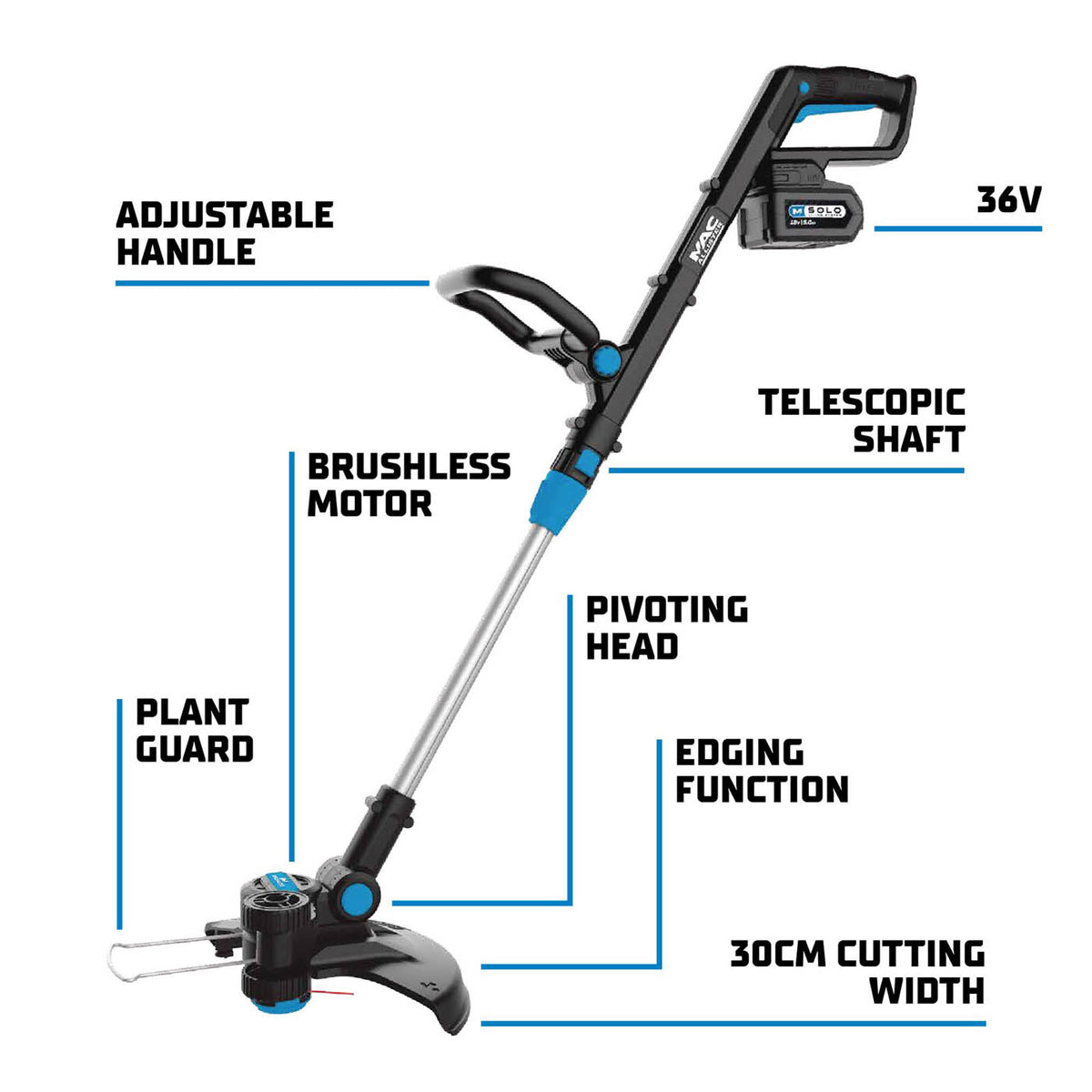 Mac Allister Grass Trimmer Cordless 18V 5Ah Li-Ion MCI1200GGT Garden 30cm Cutter - Image 2