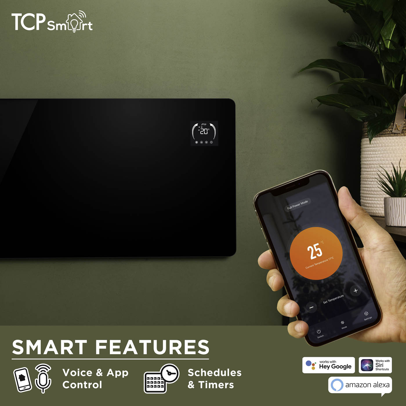 TCP Smart Panel Heater Electric Black Infrared Wi-Fi Voice App Control 600W - Image 2