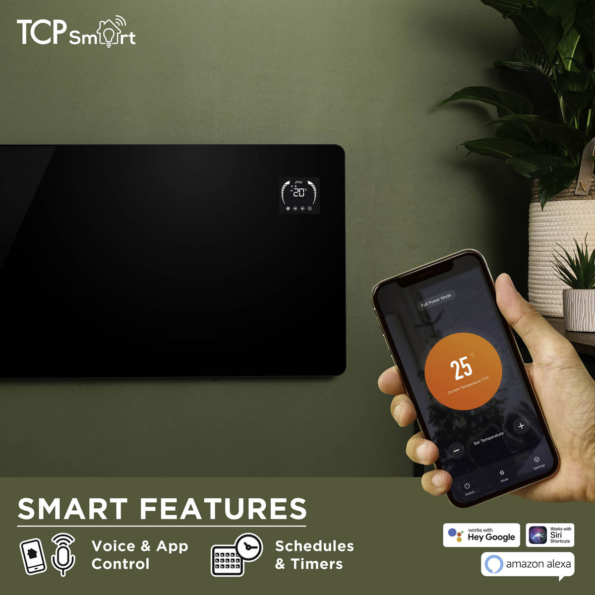 TCP Smart Panel Heater Electric Black Infrared Wi-Fi Voice App Control 600W - Image 2