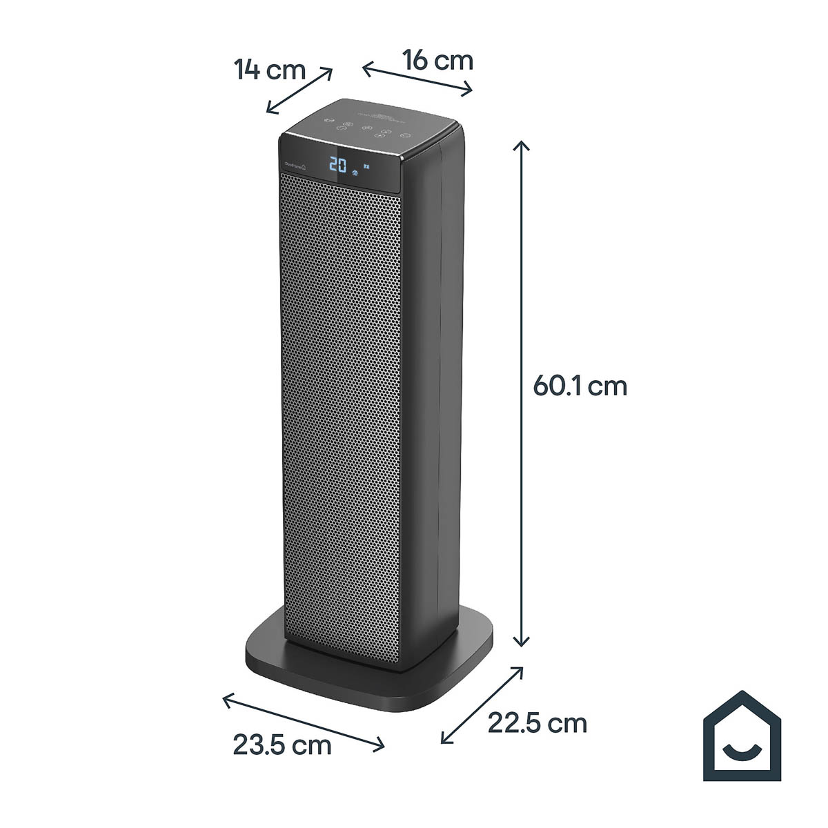 Fan Heater 2500W Black Oscillating Portable Tower 2 Heat Setting Timer Indoor - Image 3