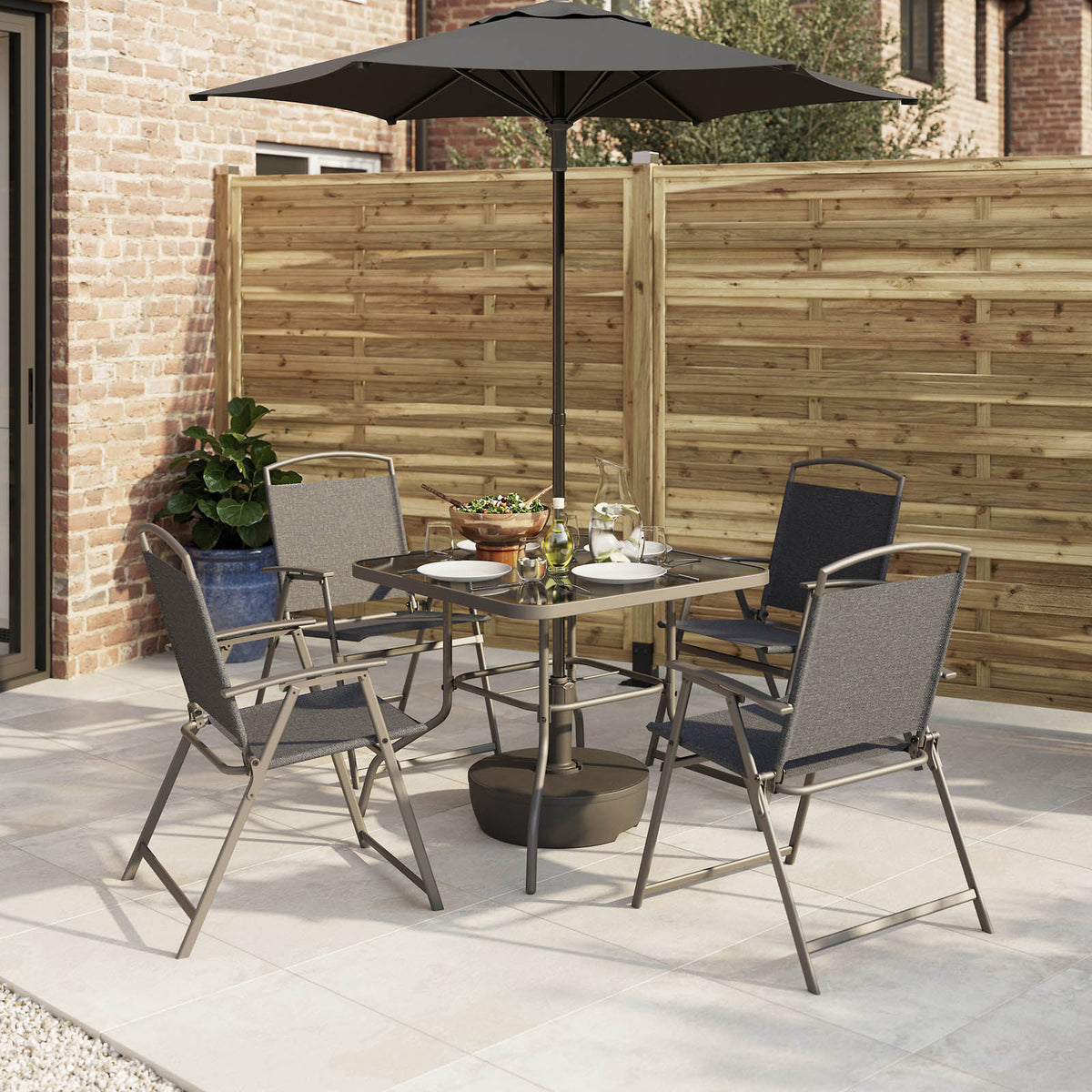 Garden Dining Set Furniture 4 Seater Grey Metal Table Chairs Outdoor Patio - Image 2