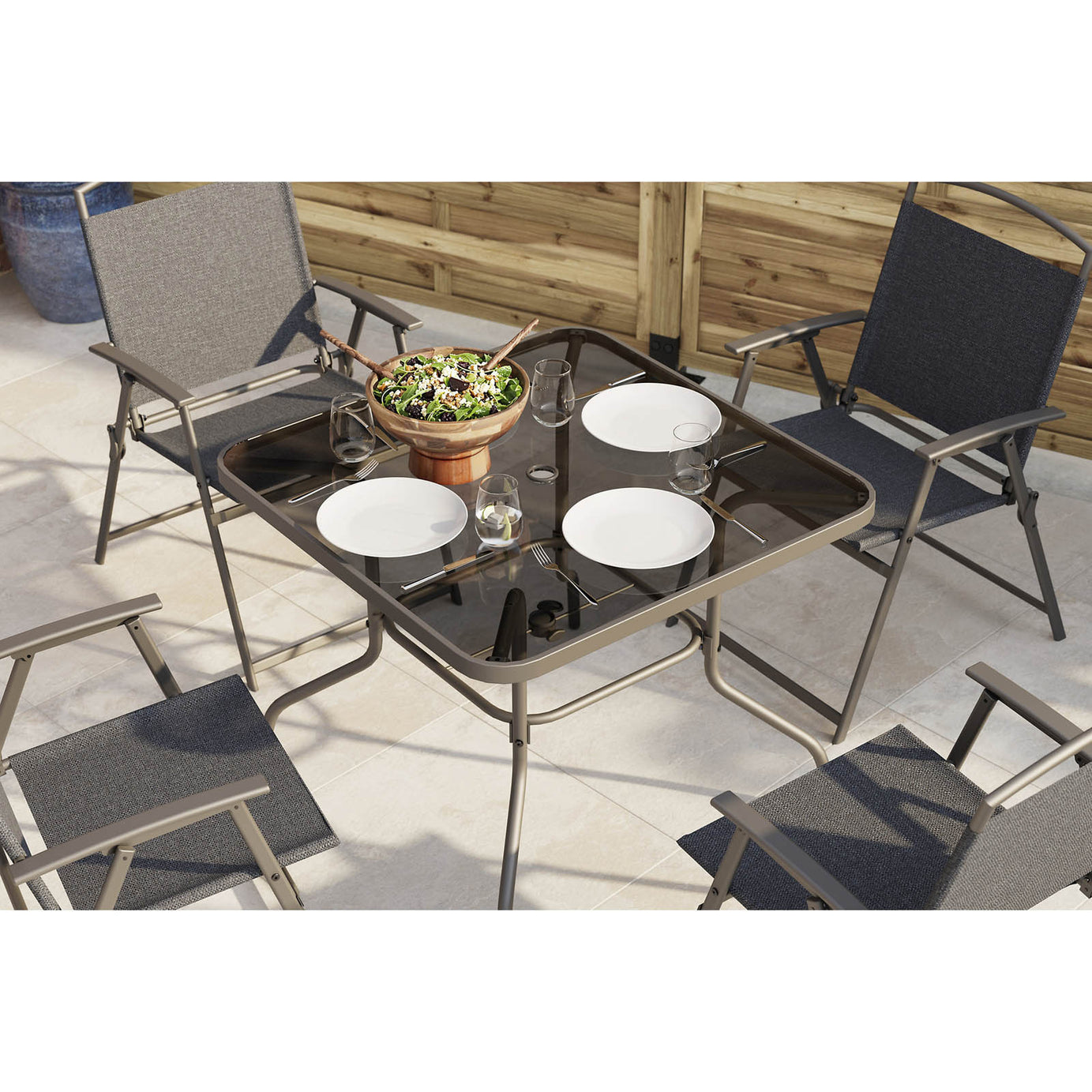 Garden Dining Set Furniture 4 Seater Grey Metal Table Chairs Outdoor Patio - Image 4