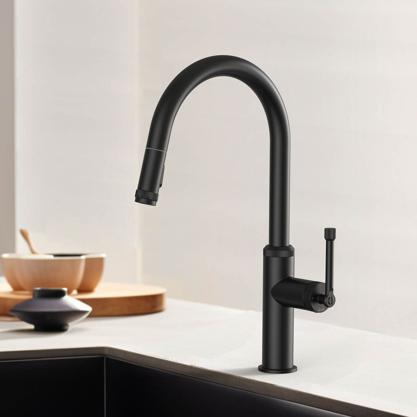 Abode Industrial Matt Black Kitchen Side lever pull out Tap - Image 3