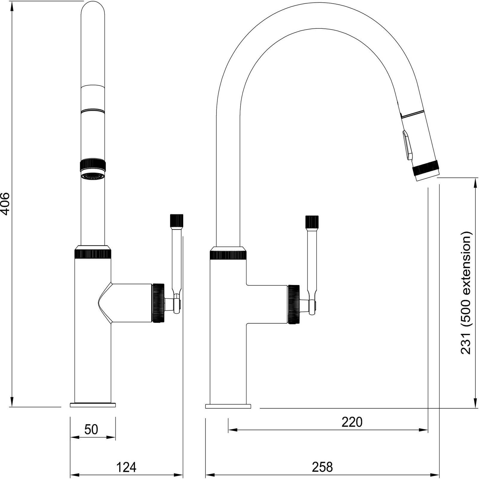 Abode Industrial Matt Black Kitchen Side lever pull out Tap - Image 4