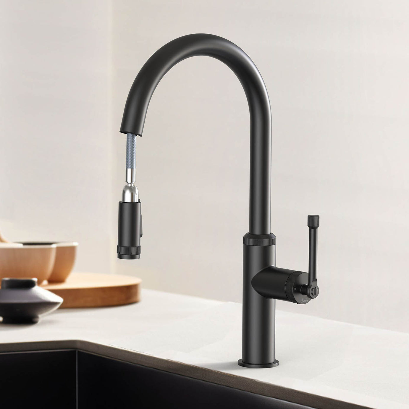 Abode Industrial Matt Black Kitchen Side lever pull out Tap - Image 6