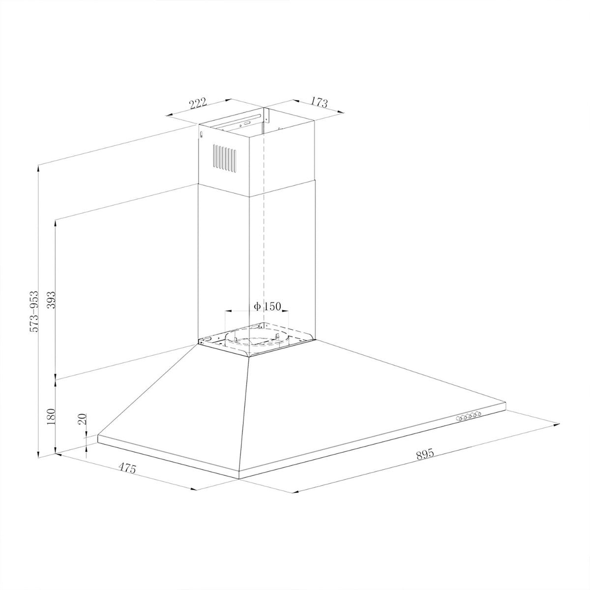NNCHHB90EU Mild steel Chimney Cooker hood (W)89.5cm - Image 6