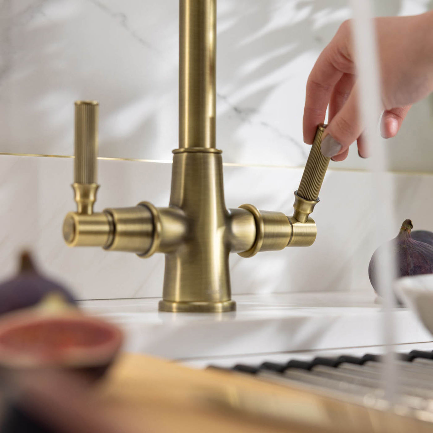 Abode Ridge Kitchen Tap Mixer Aged Brass Dual Lever Swivel Spout Modern Faucet - Image 5