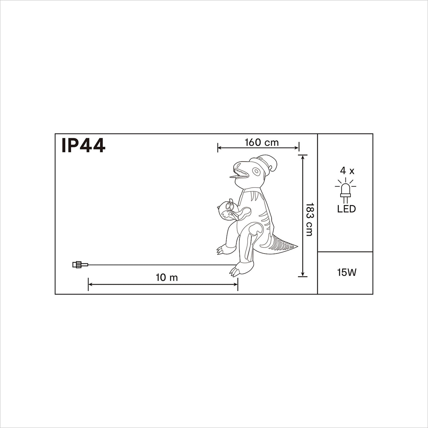 1830mm Dinosaur Inflatable with White LED - Mains-powered - Image 7