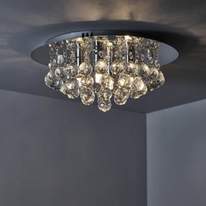 Ceiling Light Round Crystal Chandelier Clear Glass Droplet 4 Way Contemporary - Image 2