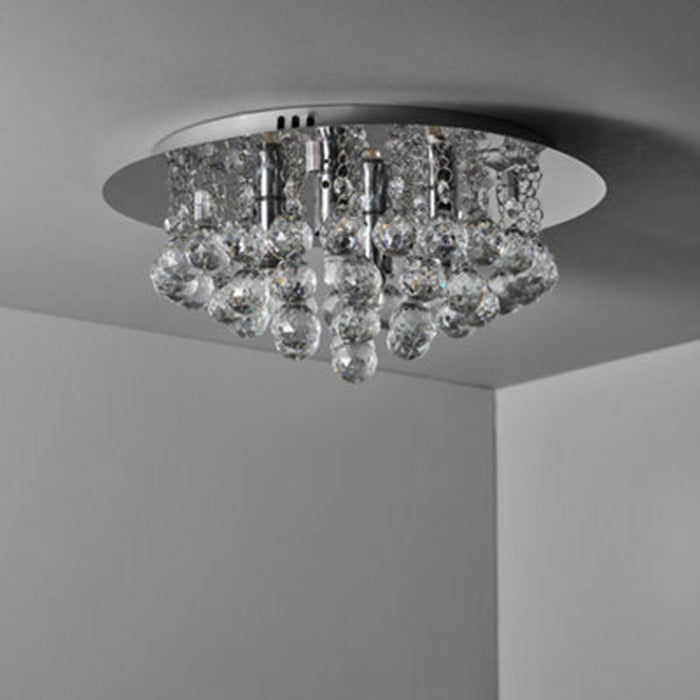 Ceiling Light Round Crystal Chandelier Clear Glass Droplet 4 Way Contemporary - Image 3