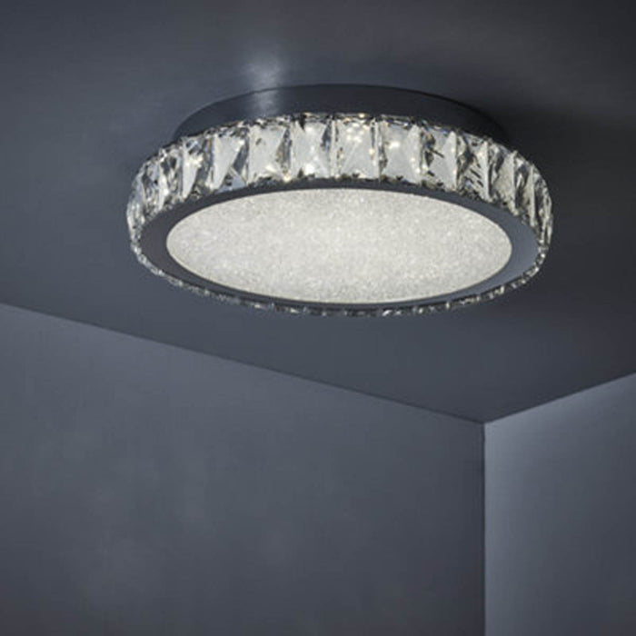 Ceiling Light Frosted Glass Crystal Warm White Round LED Dimmable Indoor 22W - Image 1