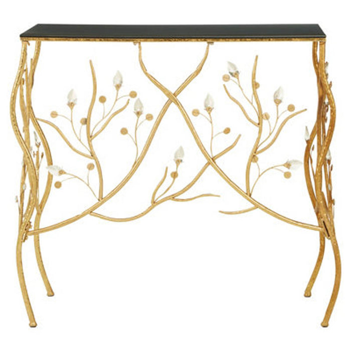 Side Table Black Top Gold Foil Finish Iron Bedside Living Room Contemporary - Image 1