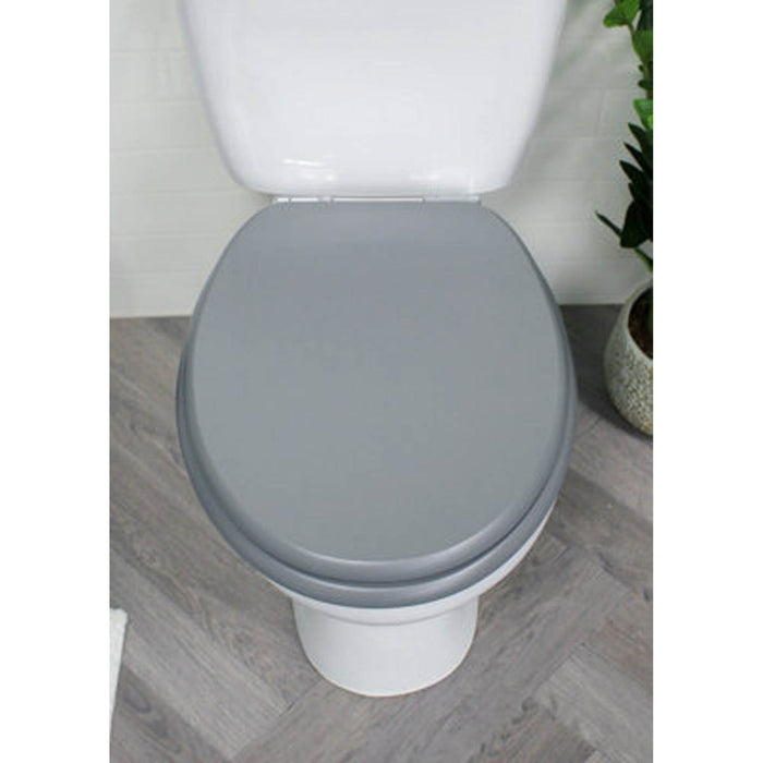 Toilet Seat Grey Wooden Chrome Comfort WC Adjustable Hinges Top Fix Durable - Image 2