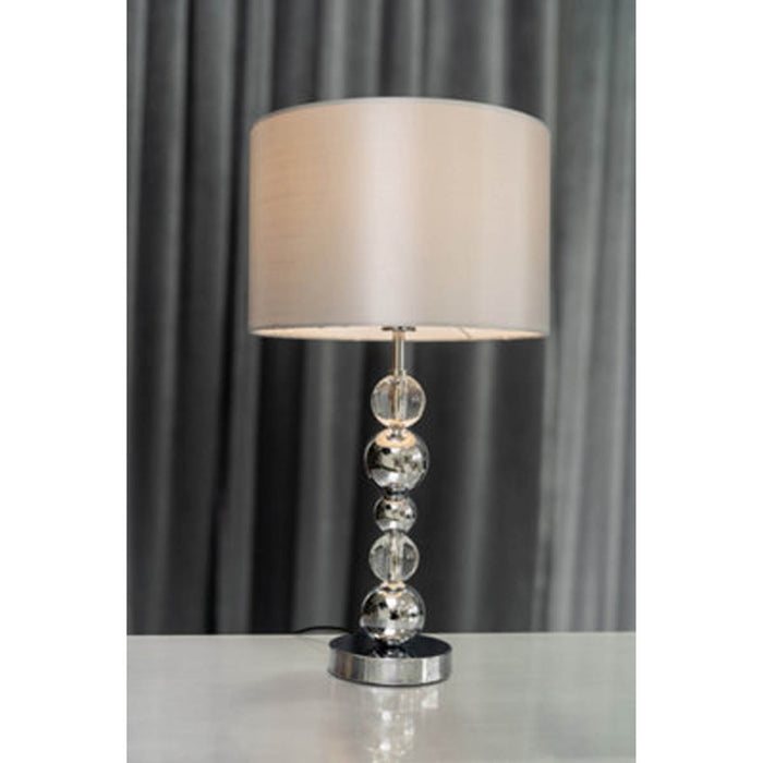 Table Lamp Bedside Light Silver Drum Shade Chrome Modern Bedroom Livingroom - Image 1